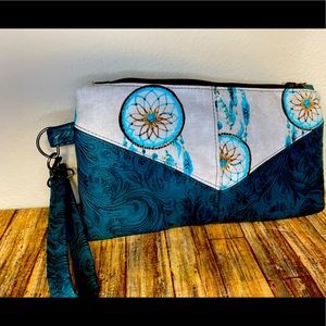 Custom made dream catcher faux leather wristlet